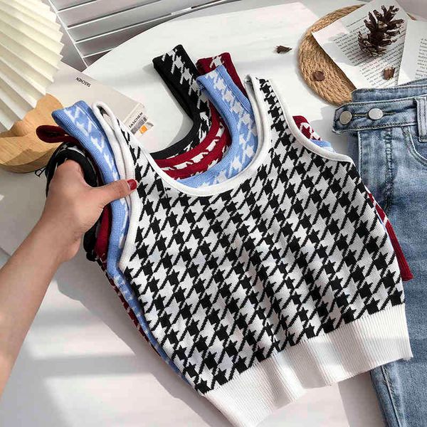 fashion plaid color houndstooth o neck sleeveless knit vest women's korean casual slim short suspender womens tank 210514, White
fashion plaid color houndstooth o neck sleeveless knit vest women's korean casual slim short suspender womens tank 210514, White