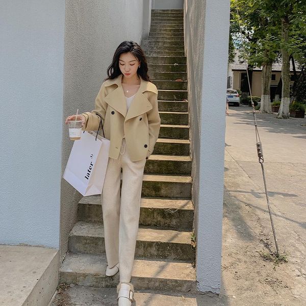 women's wool & blends 2021 spring high end handmade double sided breasted woolen overcoat pocket loose short 100% coats and jackets, Black
women's wool & blends 2021 spring high end handmade double sided breasted woolen overcoat pocket loose short 100% coats and jackets, Black