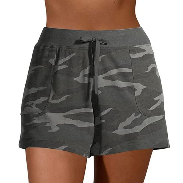 women's shorts loose camouflage print lace up sports fitness yoga all match, White;black
women's shorts loose camouflage print lace up sports fitness yoga all match, White;black