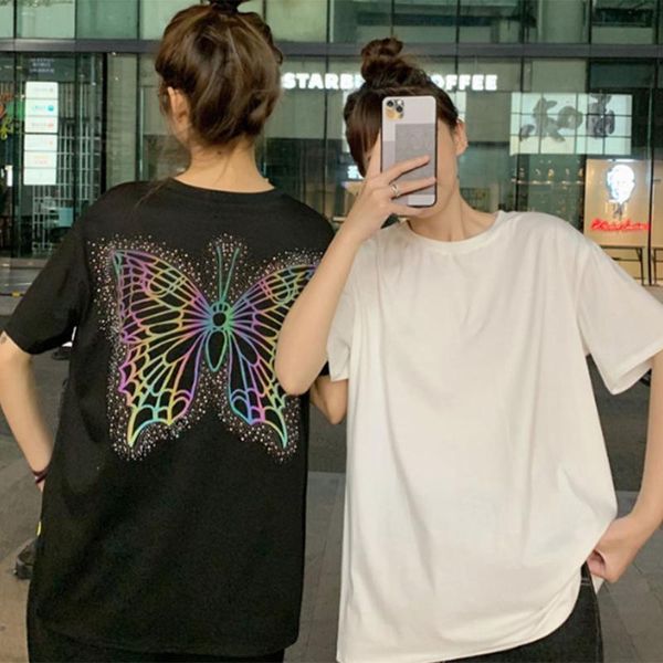 women's t-shirt fashion y2k butterfly reflective print casual t shirt men women oversize short sleeves solid tee couple clothes, White
women's t-shirt fashion y2k butterfly reflective print casual t shirt men women oversize short sleeves solid tee couple clothes, White