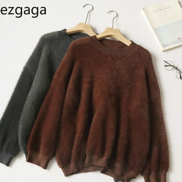 ezgaga vintage knitted sweater pullover women winter warm outwear fashion o-neck solid loose ladies home wear casual 210430, White;black
ezgaga vintage knitted sweater pullover women winter warm outwear fashion o-neck solid loose ladies home wear casual 210430, White;black