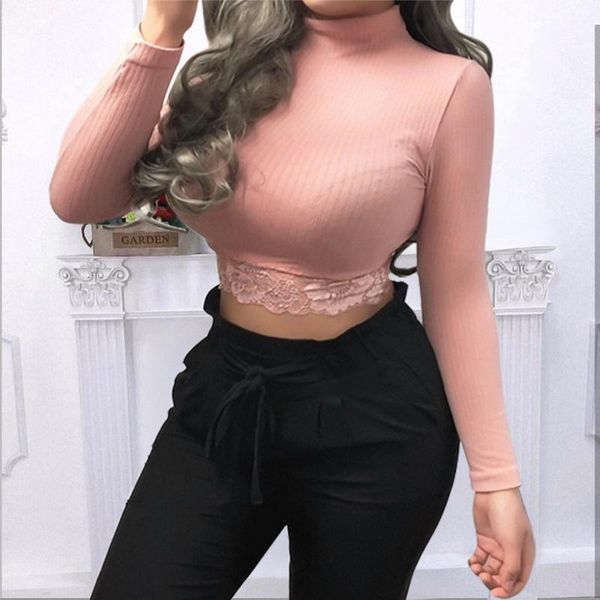 women's t-shirt 2021 turtle neck lace hem crop knited spring solid color long sleeve slim womens clothing mode femme rz*, White
women's t-shirt 2021 turtle neck lace hem crop knited spring solid color long sleeve slim womens clothing mode femme rz*, White