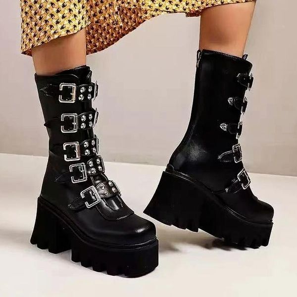 boots punk trend design women platform chunky heel round toe metal rivet buckle decoration zip motorcycles cool female shoes, Black
boots punk trend design women platform chunky heel round toe metal rivet buckle decoration zip motorcycles cool female shoes, Black