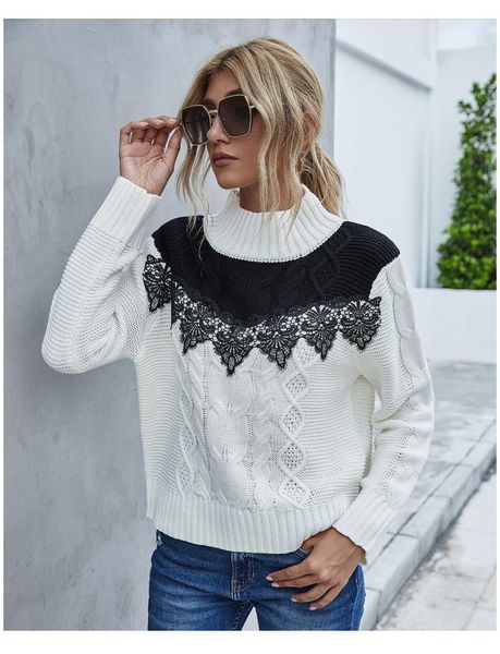 donsignet women's sweater fashion spring and autumn high neck pullover lace stitching loose knitted long sleeves woman sweaters, White;black
donsignet women's sweater fashion spring and autumn high neck pullover lace stitching loose knitted long sleeves woman sweaters, White;black