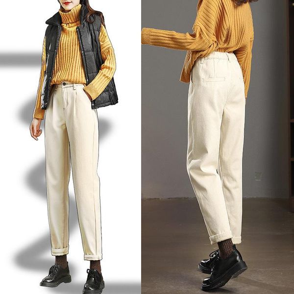 women's jeans women fleece loose high waist winter warm thick lining casual elastic harem denim pants black apricot plus size, Blue
women's jeans women fleece loose high waist winter warm thick lining casual elastic harem denim pants black apricot plus size, Blue
