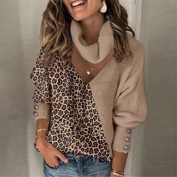 woman knitted leopard patchwork turtleneck women sweaters pullover spring button long lantern sleeve loose female, White;black
woman knitted leopard patchwork turtleneck women sweaters pullover spring button long lantern sleeve loose female, White;black