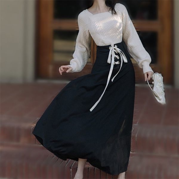 autumn & winter high waist slimming simple black wild casual temperament fashion women a-line long skirt 210527
autumn & winter high waist slimming simple black wild casual temperament fashion women a-line long skirt 210527