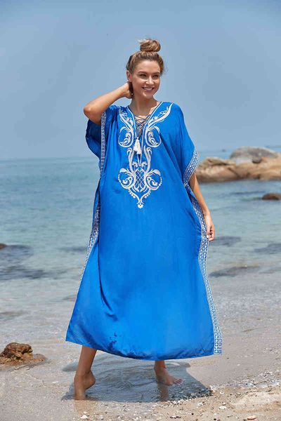 women's swimwear embroidery cotton beach tunic floral vinatge maxi summer cover up bohemian blue robe oversized pareo achk, White;black
women's swimwear embroidery cotton beach tunic floral vinatge maxi summer cover up bohemian blue robe oversized pareo achk, White;black