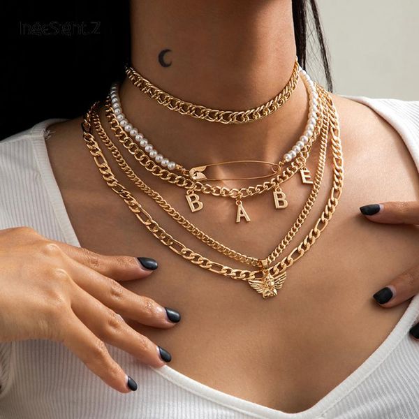 ingesight.z 5pcs/set initial letter babe angel pendant necklace imitation pearl paper clip choker necklaces collar women jewelry chains, Silver
ingesight.z 5pcs/set initial letter babe angel pendant necklace imitation pearl paper clip choker necklaces collar women jewelry chains, Silver
