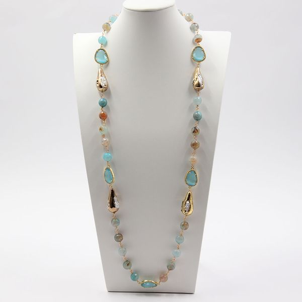 guaiguai jewelry 34inch faceted round blue fire agates crystal pearl quartz druzy long necklace sweater chain handmade for women, Silver
guaiguai jewelry 34inch faceted round blue fire agates crystal pearl quartz druzy long necklace sweater chain handmade for women, Silver