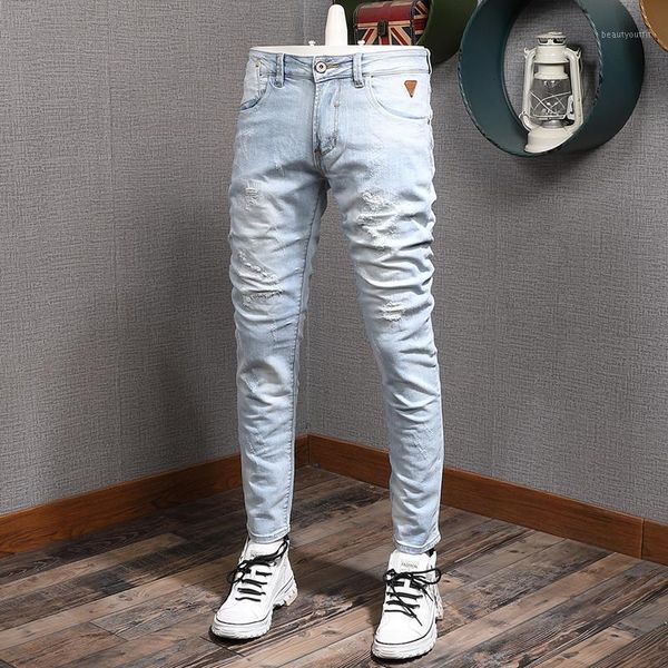 ly designer fashion men jeans retro light blue elastic cotton ripped for korean style slim fit denim pencil pants men's
ly designer fashion men jeans retro light blue elastic cotton ripped for korean style slim fit denim pencil pants men's