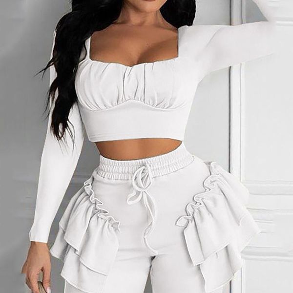 women's two piece pants autumn women long sleeve and drawstring set fashion pleated edge sport pant suits female casual outfits, White
women's two piece pants autumn women long sleeve and drawstring set fashion pleated edge sport pant suits female casual outfits, White