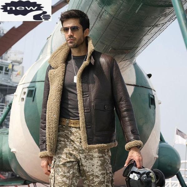 men's leather & faux luxury genuine jacket turn down collar shearling slim male short single breasted military thick warm outerwear ove, Black
men's leather & faux luxury genuine jacket turn down collar shearling slim male short single breasted military thick warm outerwear ove, Black