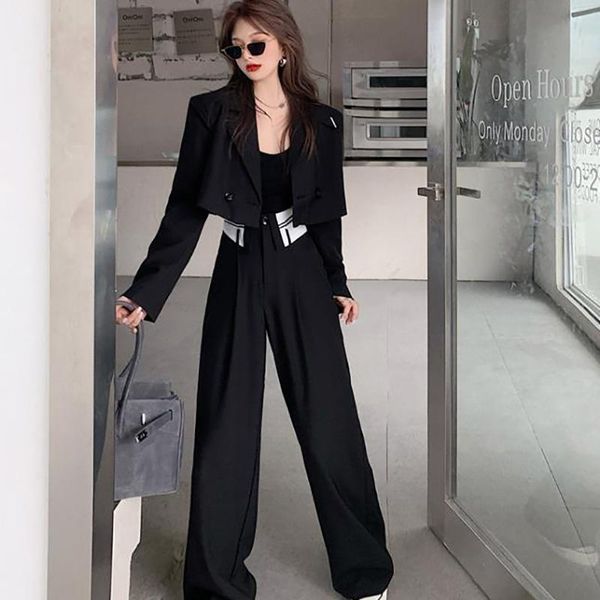 autumn suit women loose black jacket high waist wide leg pants european and american two-piece female women's two piece, White
autumn suit women loose black jacket high waist wide leg pants european and american two-piece female women's two piece, White