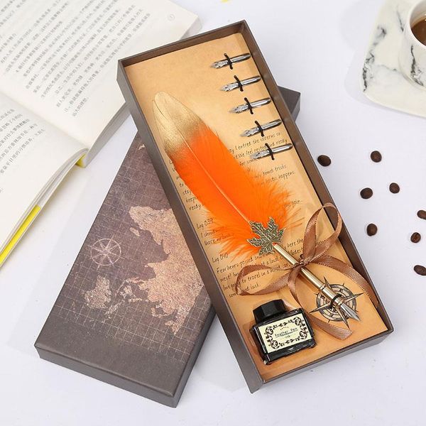 retro vintage calligraphy feather pen writing stationery gift box set birthday textured copper holder fountain pens
retro vintage calligraphy feather pen writing stationery gift box set birthday textured copper holder fountain pens