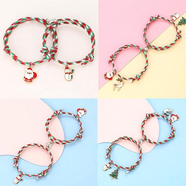 charm bracelets 2022 2pcs/set couple magnetic bracelet with christmas santa claus attraction rope pendant bangles lovers jewelry, Golden;silver
charm bracelets 2022 2pcs/set couple magnetic bracelet with christmas santa claus attraction rope pendant bangles lovers jewelry, Golden;silver