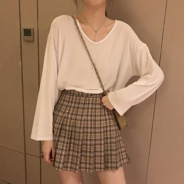 women's t-shirt autumn 2021 solid 100 lap v long-sleeved t shirt women wear outside the korean version of bottom clothing, White
women's t-shirt autumn 2021 solid 100 lap v long-sleeved t shirt women wear outside the korean version of bottom clothing, White