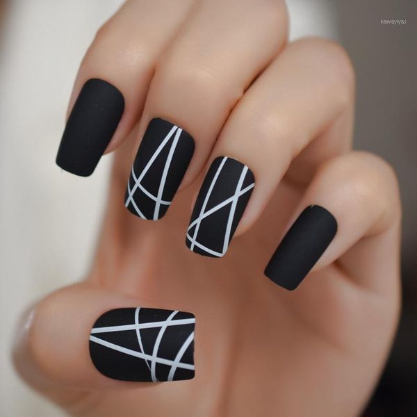 white line matte false fake nails black long square full artificial finish design frosted nail tips with 1pc glue sticker1, Red;gold
white line matte false fake nails black long square full artificial finish design frosted nail tips with 1pc glue sticker1, Red;gold
