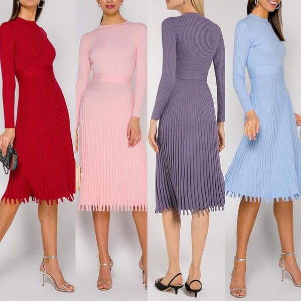 vintage women long sleeve o neck waist tight knitted pleated sweater dress casual dresses, Black;gray
vintage women long sleeve o neck waist tight knitted pleated sweater dress casual dresses, Black;gray