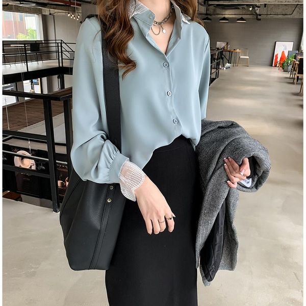 women's t-shirt autumn/winter lace chiffon patchwork shirt long-sleeved loose collar bottoming fashion, White
women's t-shirt autumn/winter lace chiffon patchwork shirt long-sleeved loose collar bottoming fashion, White