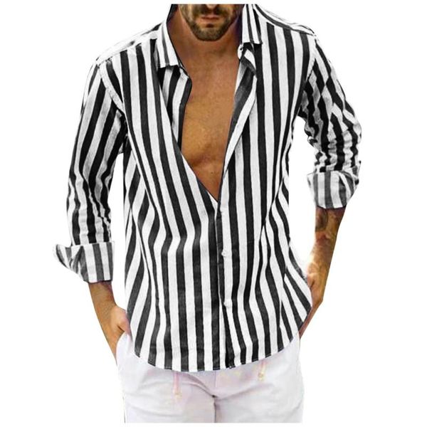men's casual shirts striped slim fit long-sleeved for men button up turn-down collar cardigan shirt chemise homme, White;black
men's casual shirts striped slim fit long-sleeved for men button up turn-down collar cardigan shirt chemise homme, White;black