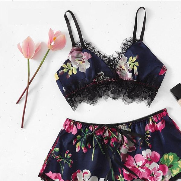 pajamas set spaghetti strap womens sleepwears v neck lace printed lingerie sets female summer crop shorts sleepwear suit, Black;red 
pajamas set spaghetti strap womens sleepwears v neck lace printed lingerie sets female summer crop shorts sleepwear suit, Black;red