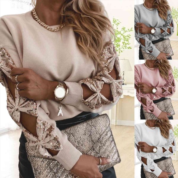 women elegant solid color sequin womens sweater knitted hollow out long sleeve pullover clothing street wear, White;black
women elegant solid color sequin womens sweater knitted hollow out long sleeve pullover clothing street wear, White;black