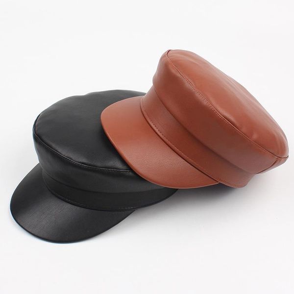 female autumn winter pu leather hats solid color women military hat flat cap bone caps wide brim, Blue;gray
female autumn winter pu leather hats solid color women military hat flat cap bone caps wide brim, Blue;gray