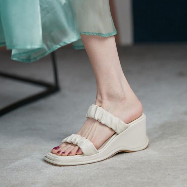 slippers 2021 summer women genuine leather cowhide 7cm wedges non-slip soles shoes european minimalist slides outside, Black
slippers 2021 summer women genuine leather cowhide 7cm wedges non-slip soles shoes european minimalist slides outside, Black