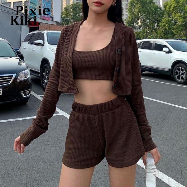 women's tracksuits pixiekiki brown knitted three piece set long sleeve cardigan crop shorts sets casual home suit loungewear fall 2021, Gray
women's tracksuits pixiekiki brown knitted three piece set long sleeve cardigan crop shorts sets casual home suit loungewear fall 2021, Gray