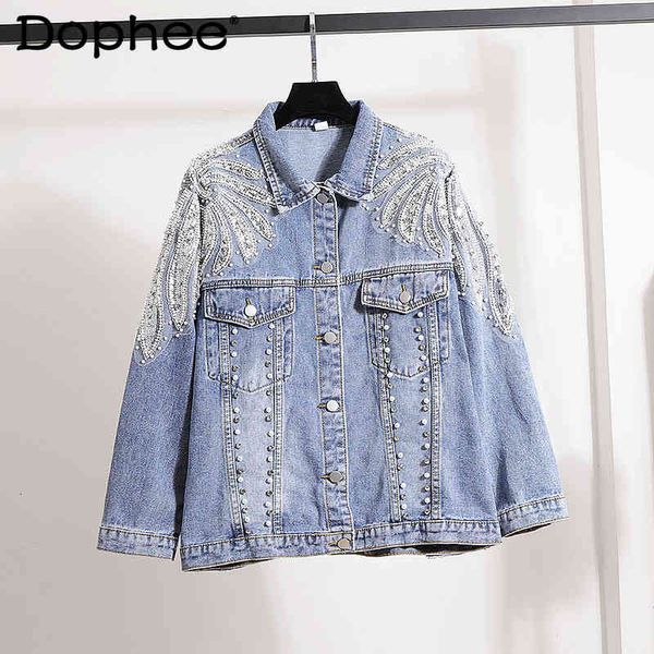 women's jackets streetwear loose jean jacket women denim autumn fashion heavy beads diamond embroidered flower female coats 0fei, Black;brown
women's jackets streetwear loose jean jacket women denim autumn fashion heavy beads diamond embroidered flower female coats 0fei, Black;brown