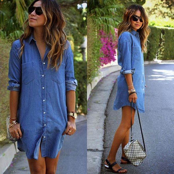 fashion denim dress summer women blouses long sleeve casual loose mini shirt drop good quality, White
fashion denim dress summer women blouses long sleeve casual loose mini shirt drop good quality, White