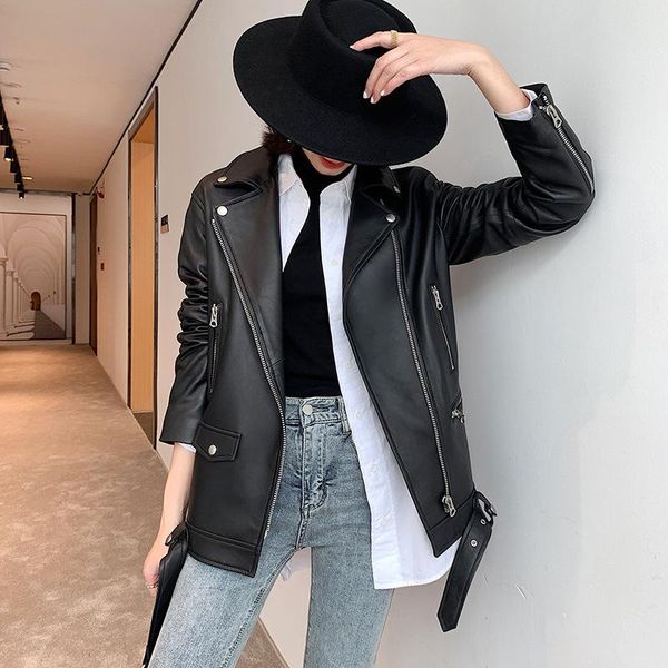 women's leather & faux 021 genuine turn down collar coats women lady real sheepskin loose motorcycle jackets autumn winter outwear, Black
women's leather & faux 021 genuine turn down collar coats women lady real sheepskin loose motorcycle jackets autumn winter outwear, Black