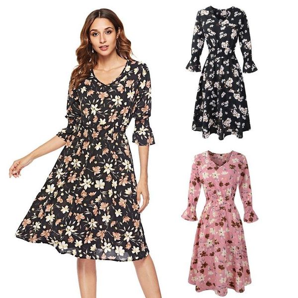 2021spring women dress fashion printed chiffon for trumpet sleeves v-neck mid-length female dresses casual, Black;gray
2021spring women dress fashion printed chiffon for trumpet sleeves v-neck mid-length female dresses casual, Black;gray