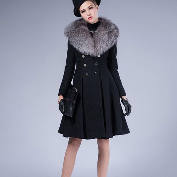 women's wool & blends fashion women coats long faux fur collar double breasted hem skirt winter office ladies vintage plus size overcoa, Black
women's wool & blends fashion women coats long faux fur collar double breasted hem skirt winter office ladies vintage plus size overcoa, Black
