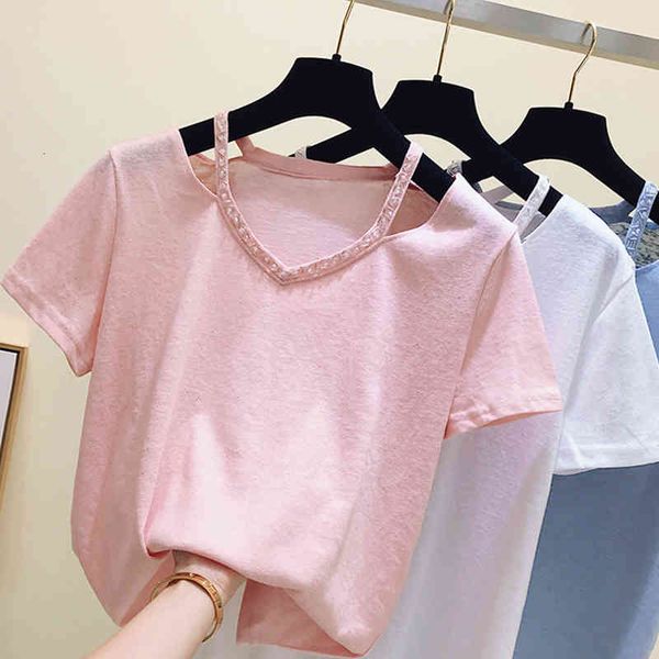 women's t-shirt shintimes women summer korean beading femme hollow out v-neck short sleeve casual diamonds womens clothing ely9, White
women's t-shirt shintimes women summer korean beading femme hollow out v-neck short sleeve casual diamonds womens clothing ely9, White