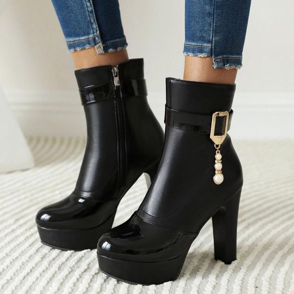 boots female square heel round toe zip women shoes super high ankle with metal decoration med platform, Black
boots female square heel round toe zip women shoes super high ankle with metal decoration med platform, Black