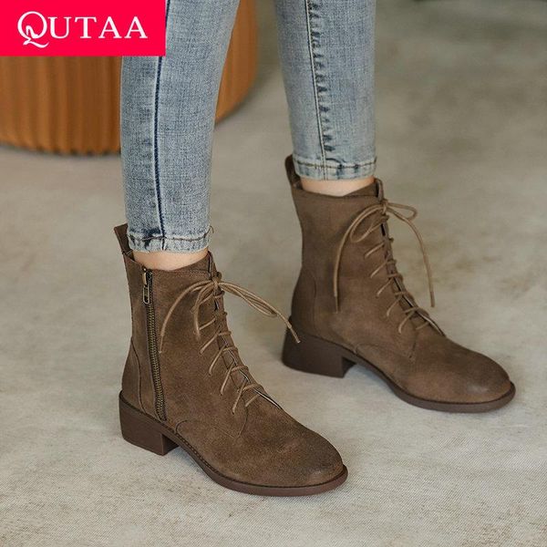boots qutaa 2021 genuine leather ankle lace up women shoes casual square med heel short big size 34-39, Black
boots qutaa 2021 genuine leather ankle lace up women shoes casual square med heel short big size 34-39, Black