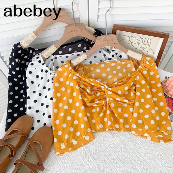 women's blouses & shirts fashion square collar puff sleeve shirt cross pleated polka dot print high waist short 2021 summer women, White
women's blouses & shirts fashion square collar puff sleeve shirt cross pleated polka dot print high waist short 2021 summer women, White