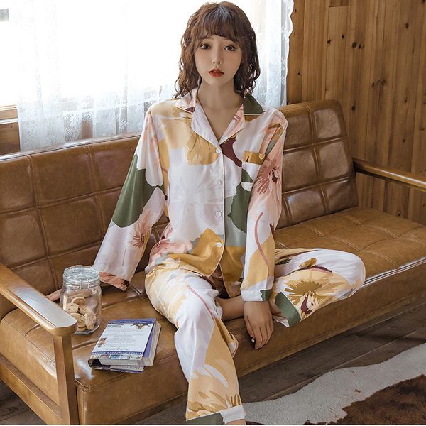 women's sleepwear summer pajamas long sleeve trousers suit pyjamas cotton silk v-neck lapel button cardigan nightwear zm5u, Black;red
women's sleepwear summer pajamas long sleeve trousers suit pyjamas cotton silk v-neck lapel button cardigan nightwear zm5u, Black;red