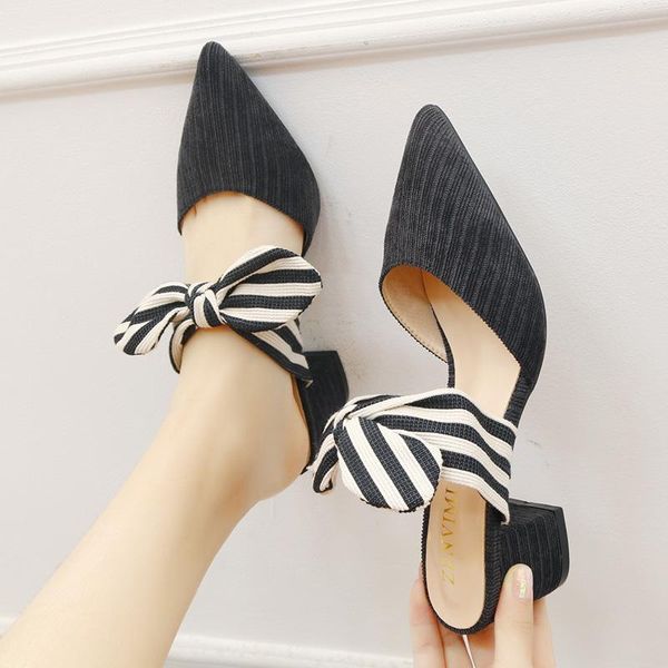 dress shoes sandals women 2021 spring summer pointed toe square heel stripes butterfly-knot high-heel fashion, Black
dress shoes sandals women 2021 spring summer pointed toe square heel stripes butterfly-knot high-heel fashion, Black
