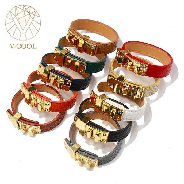 french street fashion punk leather buckle lock single circle glossy alloy pu bracelet for women men jewelry gift 210713, Black
french street fashion punk leather buckle lock single circle glossy alloy pu bracelet for women men jewelry gift 210713, Black