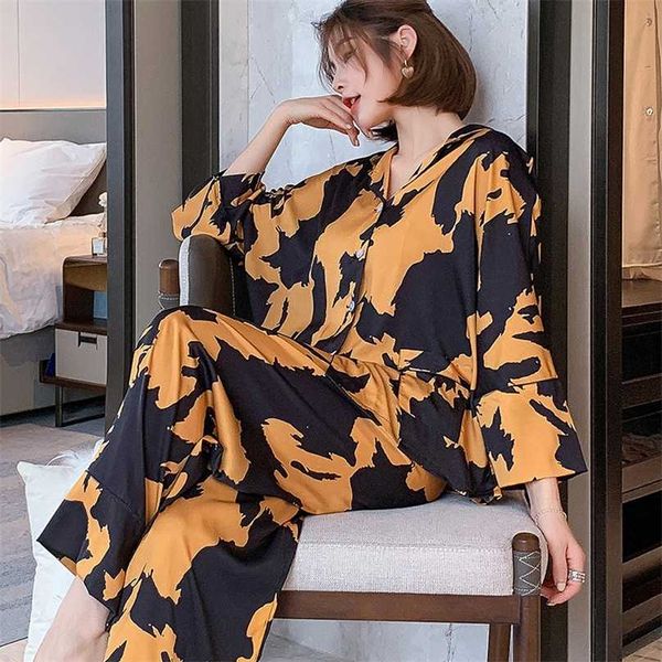 pyjamas loungewear sleepwear silk women's home clothes two piece sets nighty for ladies long sleeve sleeping shirt 211118, Black;red
pyjamas loungewear sleepwear silk women's home clothes two piece sets nighty for ladies long sleeve sleeping shirt 211118, Black;red