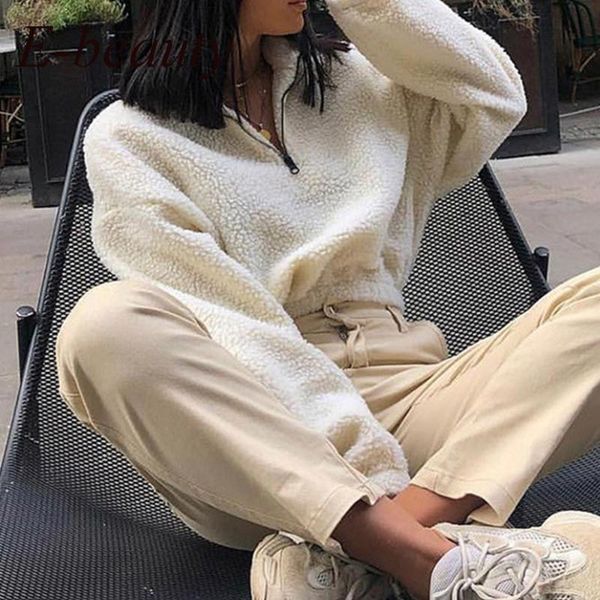 women solid color coat faux lambswool crop autumn winter warm jacket long sleeve zipper overcoat female fashion streetwear women's hoo, Black
women solid color coat faux lambswool crop autumn winter warm jacket long sleeve zipper overcoat female fashion streetwear women's hoo, Black