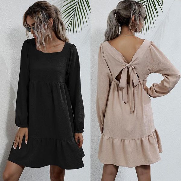 casual dresses spring autumn long sleeve women dress mini fashion square neck halter bow pleated short solid color, Black;gray
casual dresses spring autumn long sleeve women dress mini fashion square neck halter bow pleated short solid color, Black;gray