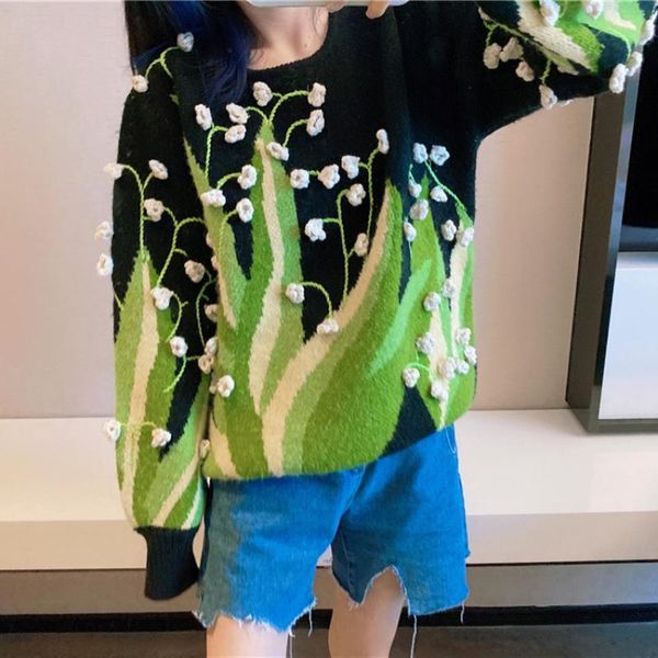 women's sweaters brand design christmas women clothes 2021 autumn vintage pullover crocheted 3d lily of the valley flower crochet green, White;black
women's sweaters brand design christmas women clothes 2021 autumn vintage pullover crocheted 3d lily of the valley flower crochet green, White;black