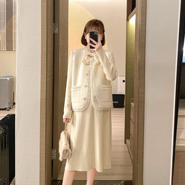 maternity dresses autumn suit, fashion style small fragrant wind vest knitted dress, dress, White