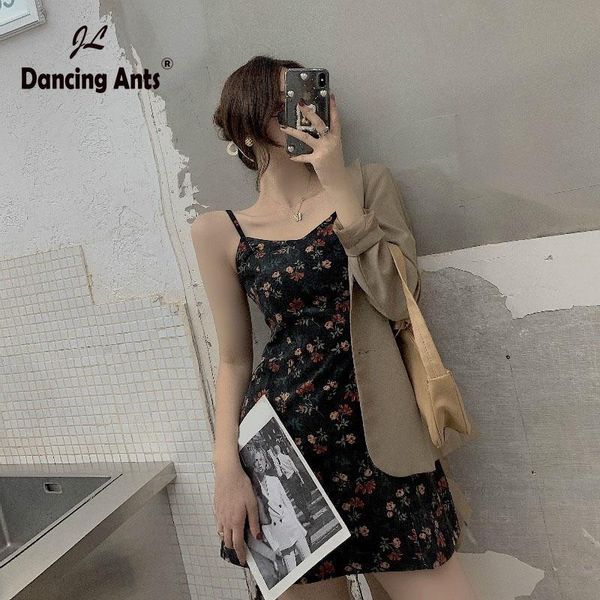 women dress a-line spaghetti strap high waist floral print vintage mini woman dresses elegant french chic autumn or spring casual, Black;gray
women dress a-line spaghetti strap high waist floral print vintage mini woman dresses elegant french chic autumn or spring casual, Black;gray