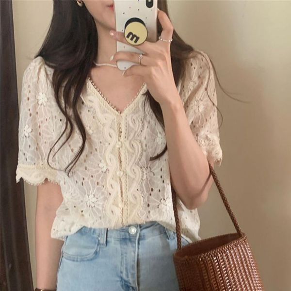 women's blouses & shirts alien kitty apricot vintage summer chic lace v-neck sweet hollow out streetwear hook flowers femme ol loose al, White
women's blouses & shirts alien kitty apricot vintage summer chic lace v-neck sweet hollow out streetwear hook flowers femme ol loose al, White