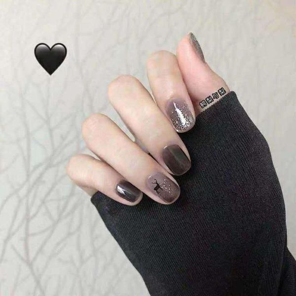 false nails 24pcs semi-transparent black elk students wearable fake nail with glue quality fashion glitter press on tips short design, Red;gold
false nails 24pcs semi-transparent black elk students wearable fake nail with glue quality fashion glitter press on tips short design, Red;gold